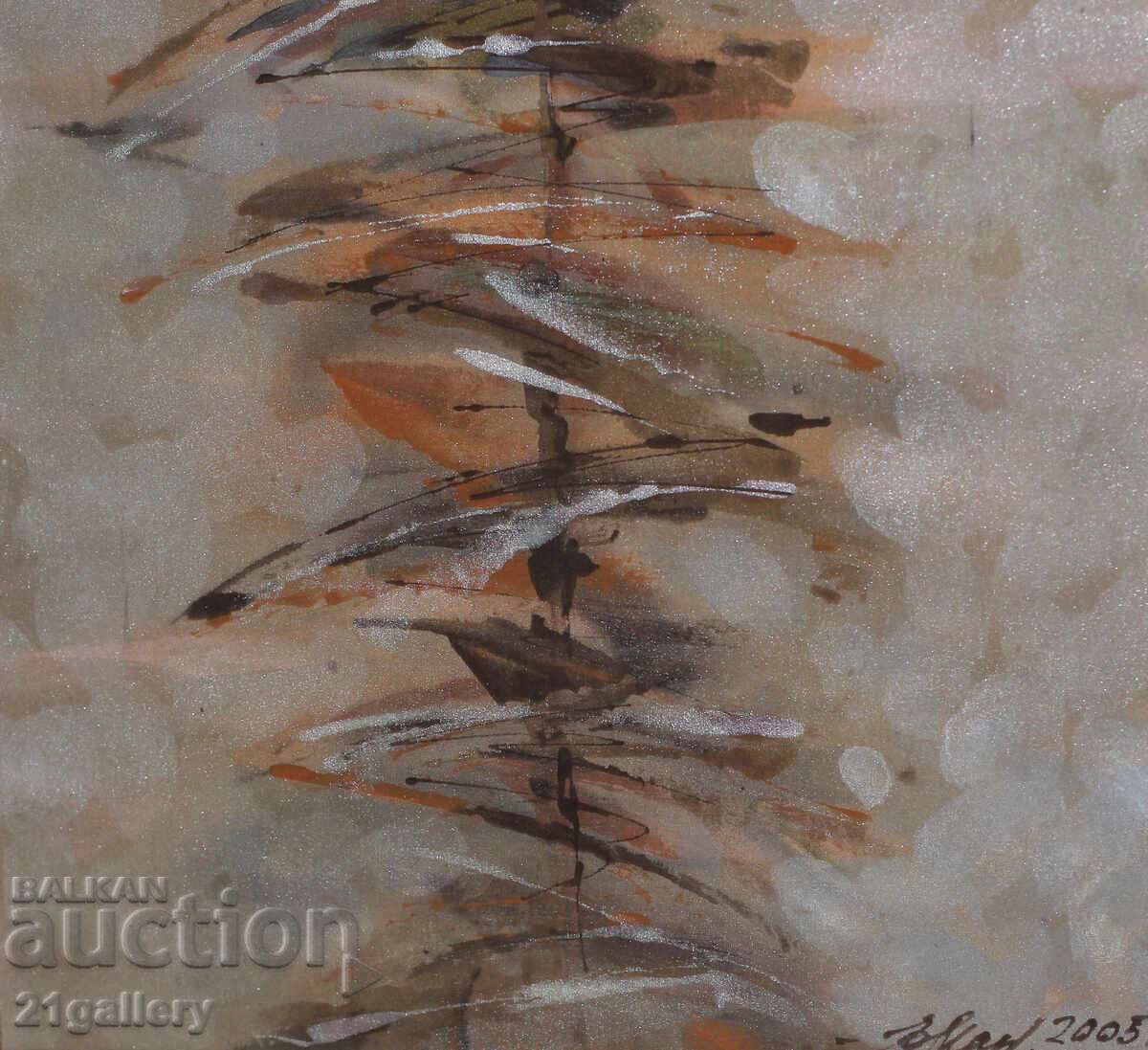 Painted silk, still life, signed 2005. - 6 Painted silk, still life, signed 2005. - 6