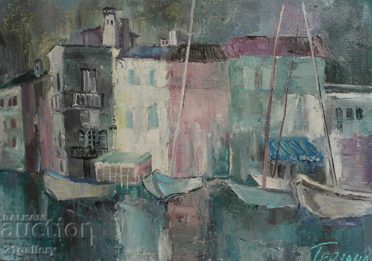 Contemporary oil painting Port, signed 1991. with price 350.00 BGN | € 178.95 Contemporary oil painting Port, signed 1991. with price 350.00 BGN | € 178.95