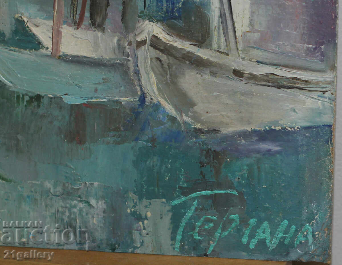 Contemporary oil painting Port, signed 1991. - 7 Contemporary oil painting Port, signed 1991. - 7