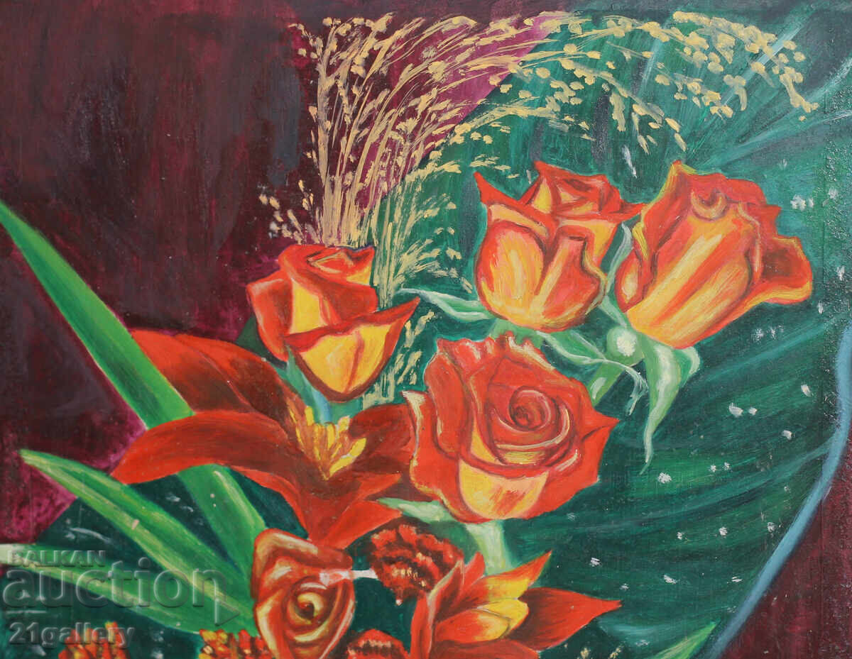 Delivery of Still life with roses, oil paints, signed 2007.