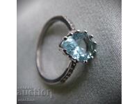 Silver German ring with aquamarine