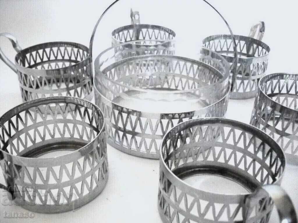 Soviet chrome coasters with sugar bowl, 7 pieces (8.2) with price 40.00 BGN | € 20.45 Soviet chrome coasters with sugar bowl, 7 pieces (8.2) with price 40.00 BGN | € 20.45