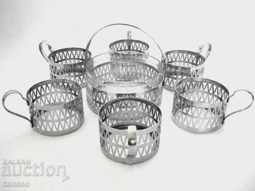 Auction Soviet chrome coasters with sugar bowl, 7 pieces (8.2) Auction Soviet chrome coasters with sugar bowl, 7 pieces (8.2)