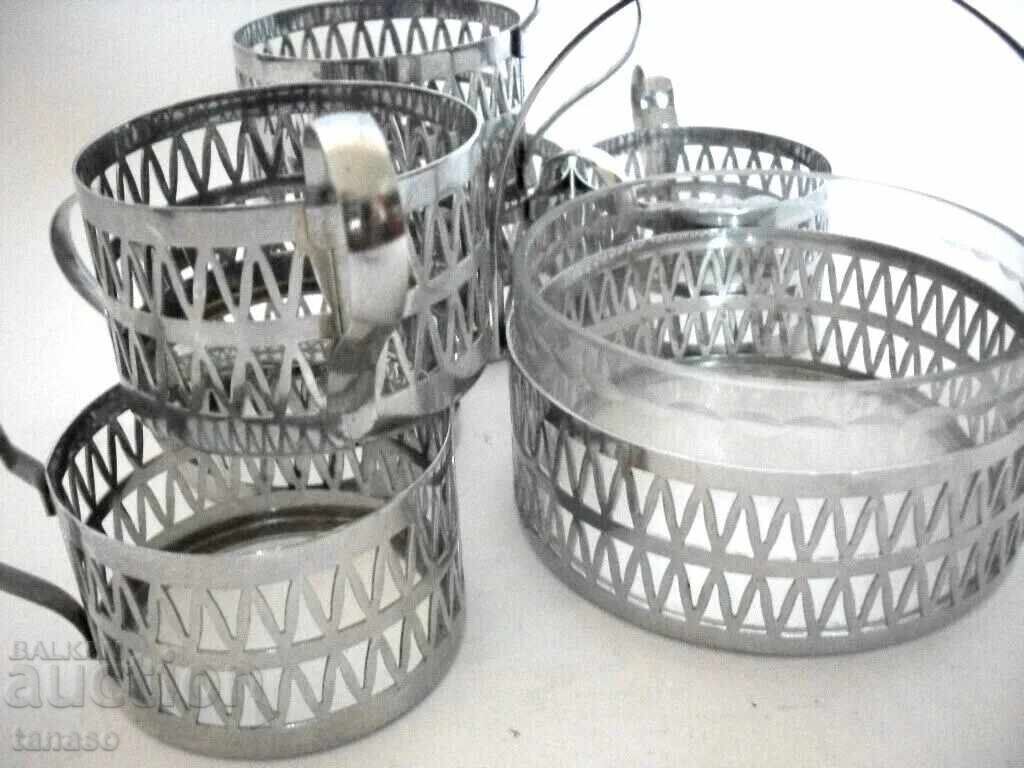 Soviet chrome coasters with sugar bowl, 7 pieces (8.2) - 5 Soviet chrome coasters with sugar bowl, 7 pieces (8.2) - 5