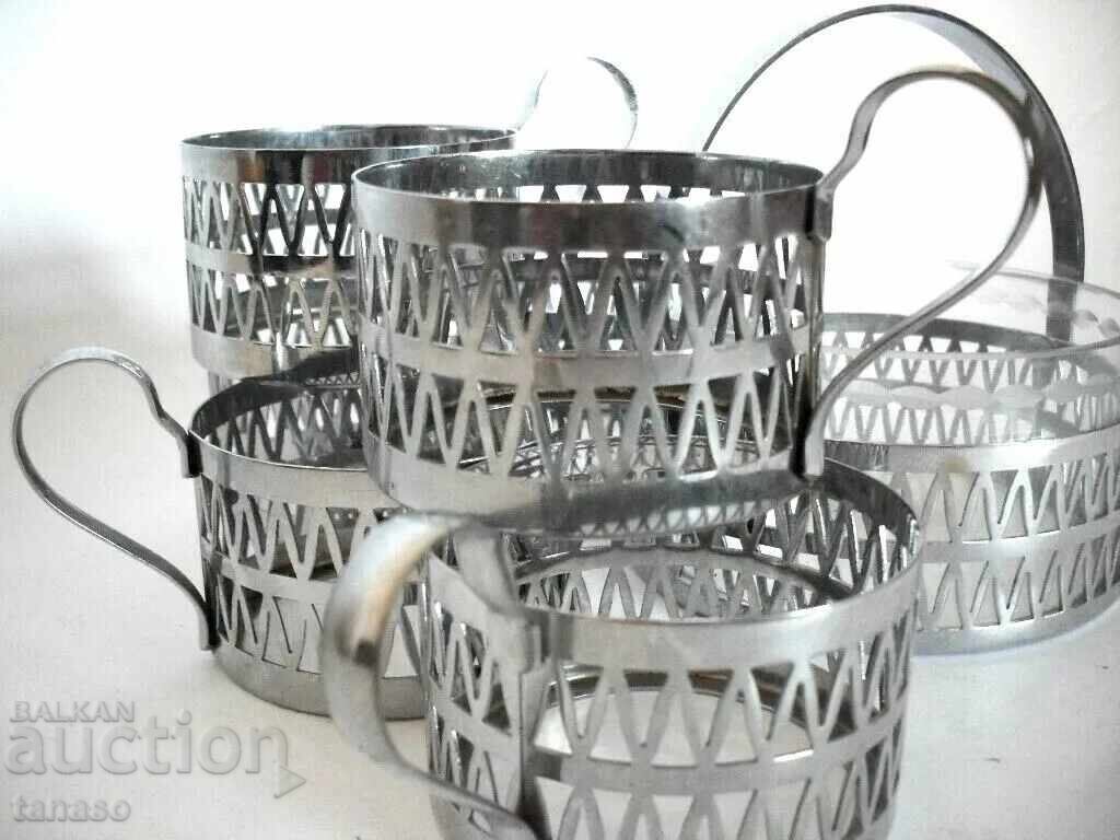 Soviet chrome coasters with sugar bowl, 7 pieces (8.2) - 6 Soviet chrome coasters with sugar bowl, 7 pieces (8.2) - 6