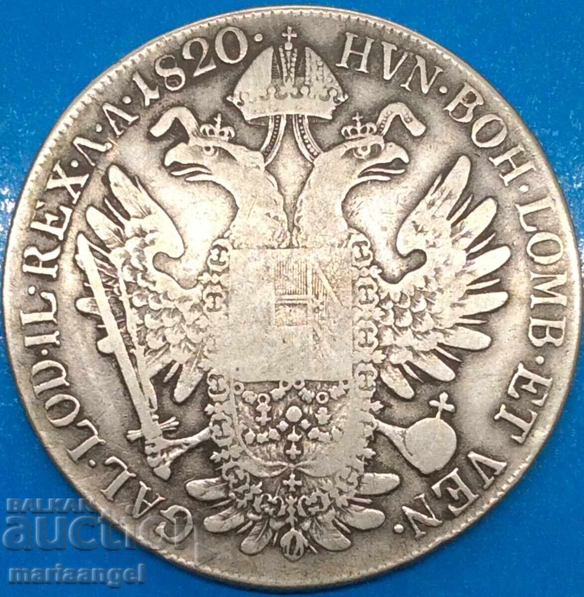 Venice Lombardy 1 Thaler 1820 M - Milan Franz II silver