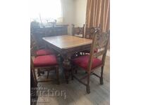 Unique set of table + 6 chairs Solid wood and wood carving