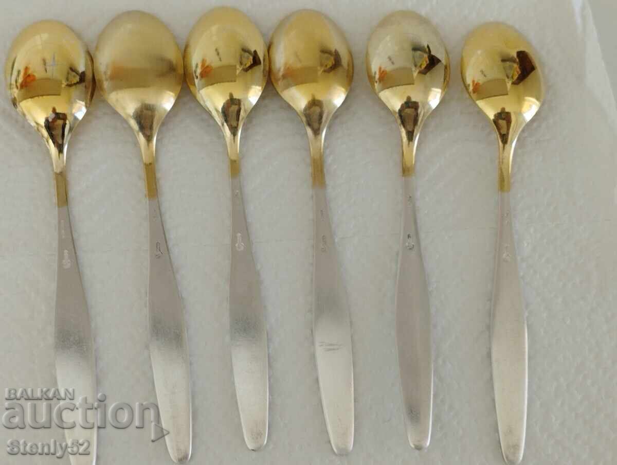 6 pcs. USSR cupronickel spoons with gilding for tea, coffee, ice cream with price 90.00 BGN | € 46.02 6 pcs. USSR cupronickel spoons with gilding for tea, coffee, ice cream with price 90.00 BGN | € 46.02