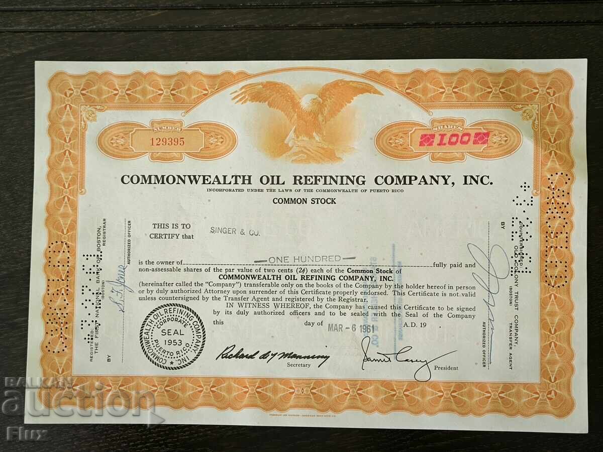 Share Certificate | Commonwealth Oil Refining Inc | 1961