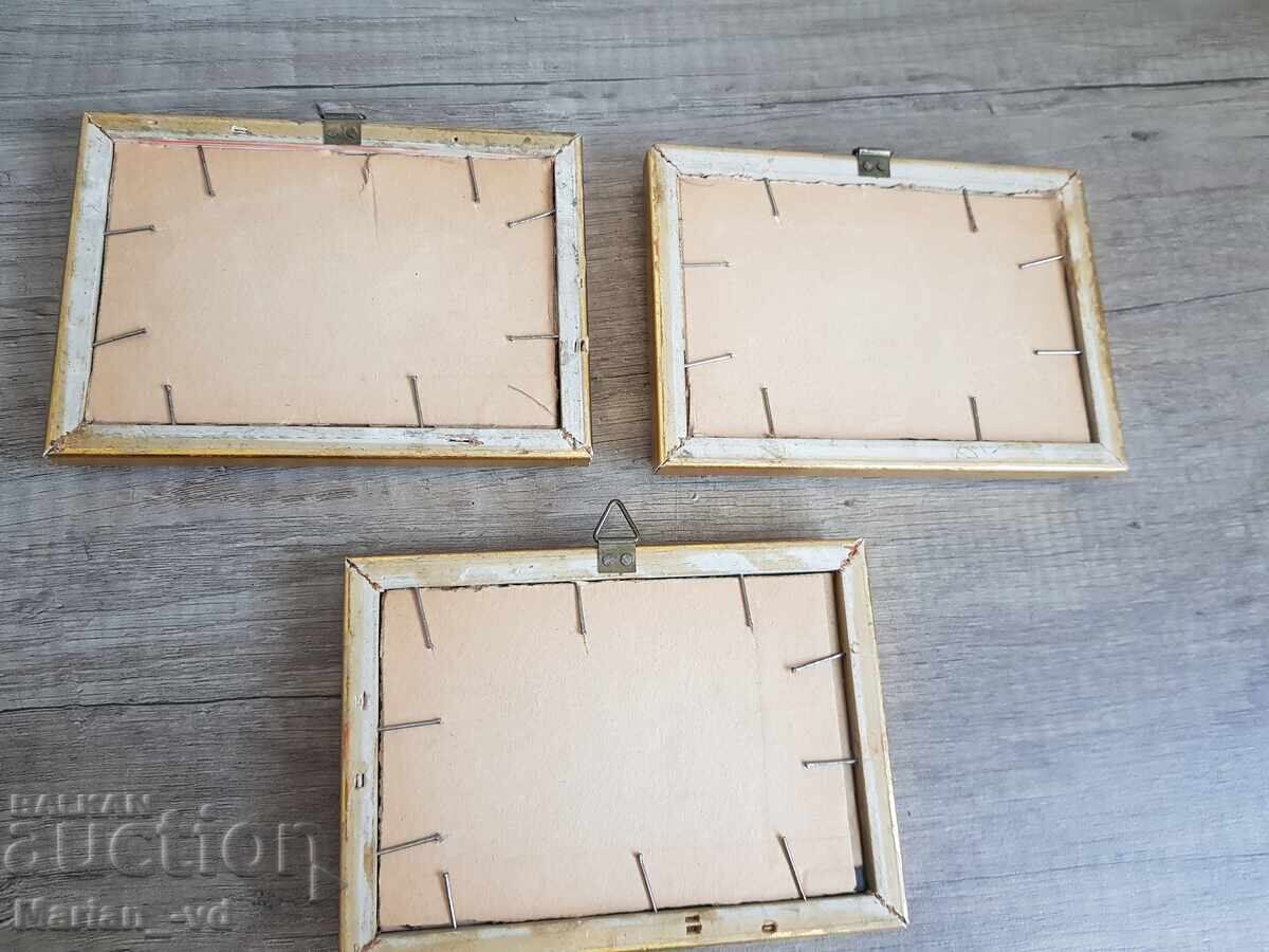 Old lithographs in a frame - 3 pieces - 5 Old lithographs in a frame - 3 pieces - 5