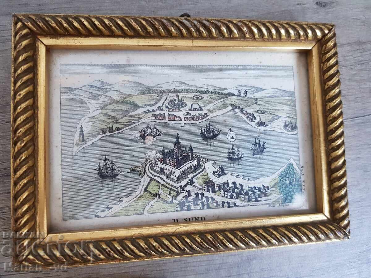 Old lithographs in a frame - 3 pieces - 7 Old lithographs in a frame - 3 pieces - 7