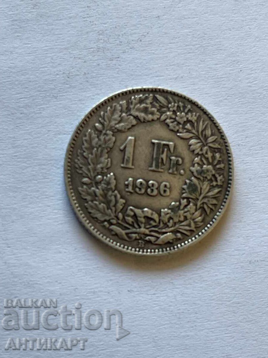 silver coin 1 franc Switzerland 1936 silver