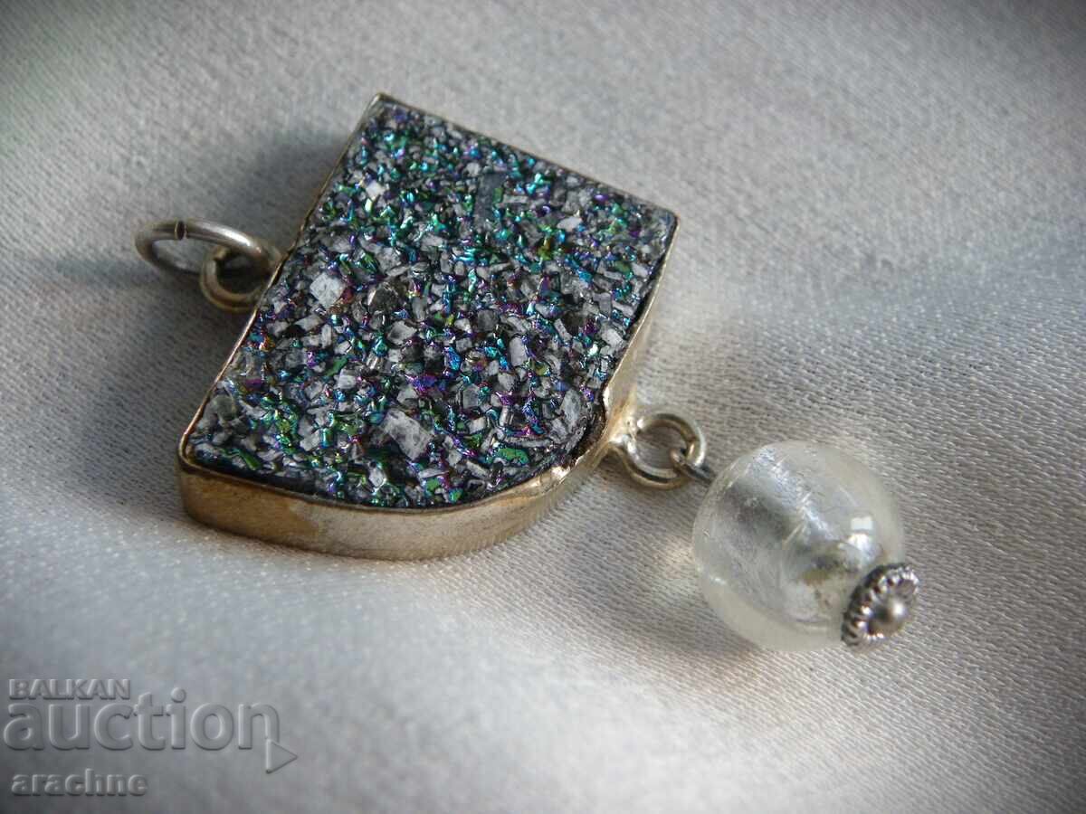 Large pendant made of titanium druses, plated in silver with price 55.00 BGN | € 28.12 Large pendant made of titanium druses, plated in silver with price 55.00 BGN | € 28.12