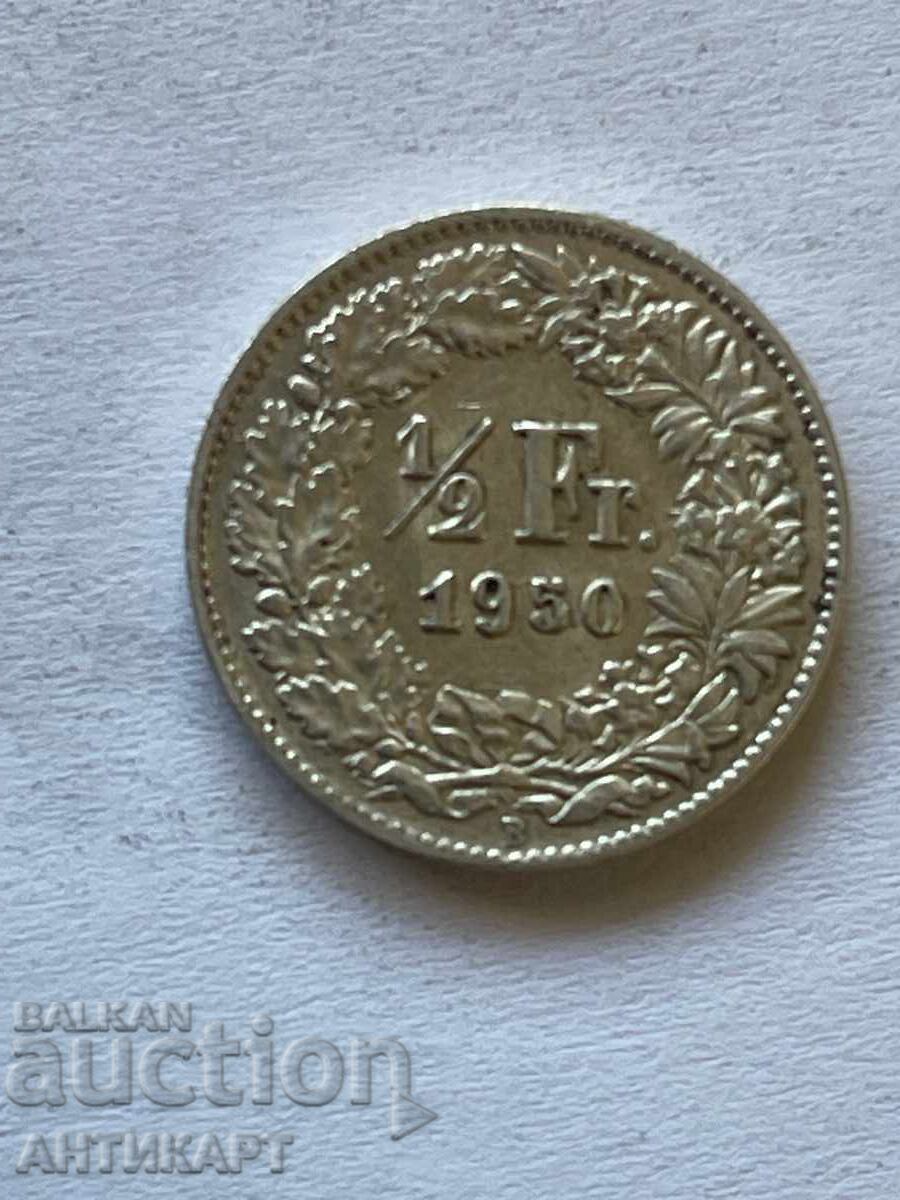 monedă de argint 1/2 franc argint Elveția 1950