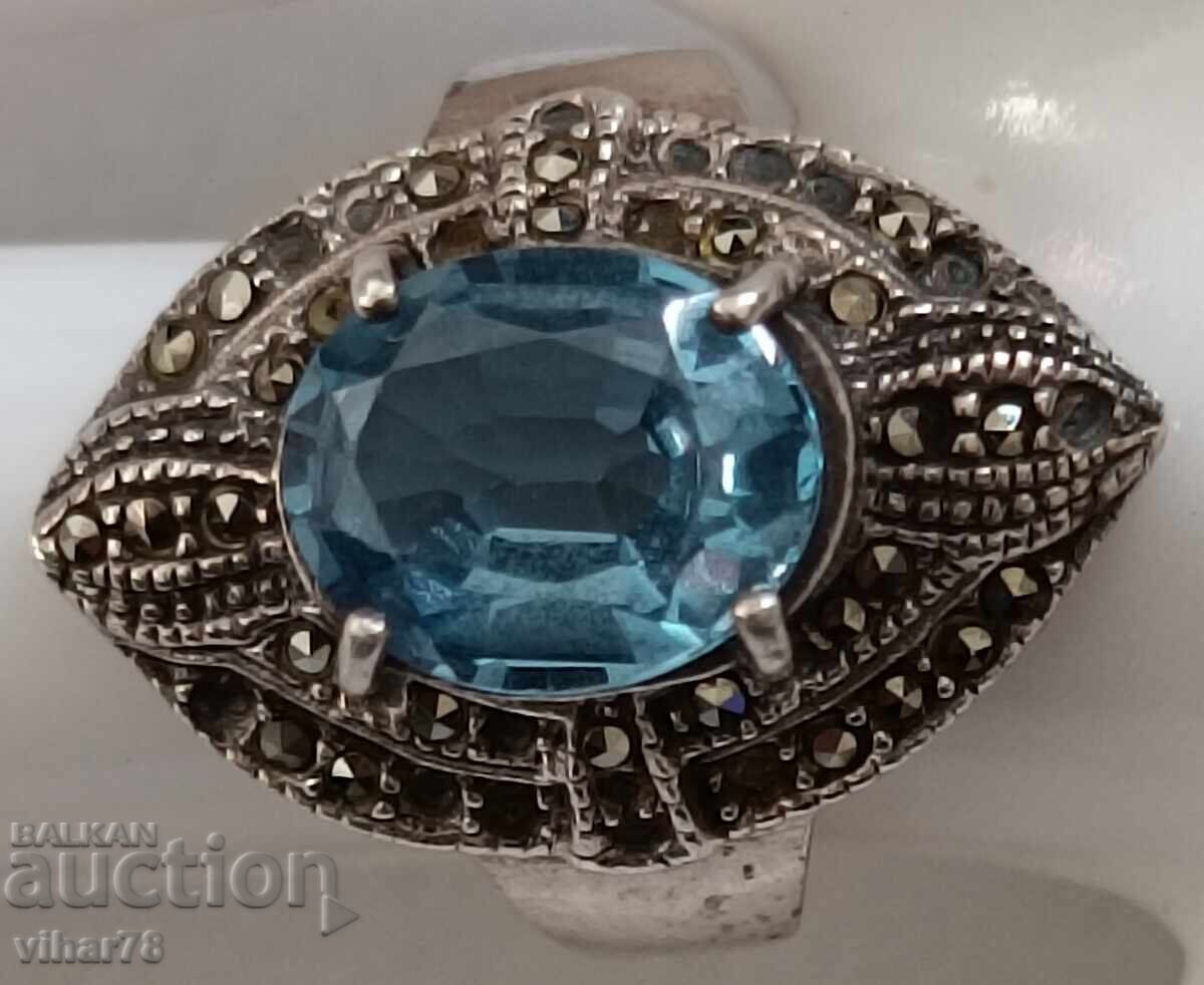 Delivery of silver ring with aquamarine and marcasite