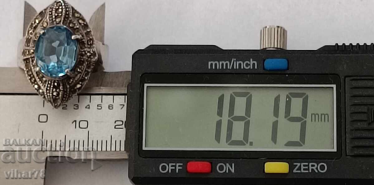 silver ring with aquamarine and marcasite - 5