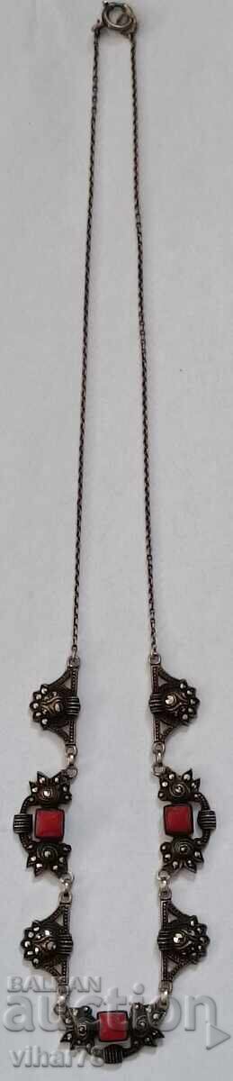 Delivery of Old silver necklace with coral and marcasite Delivery of Old silver necklace with coral and marcasite