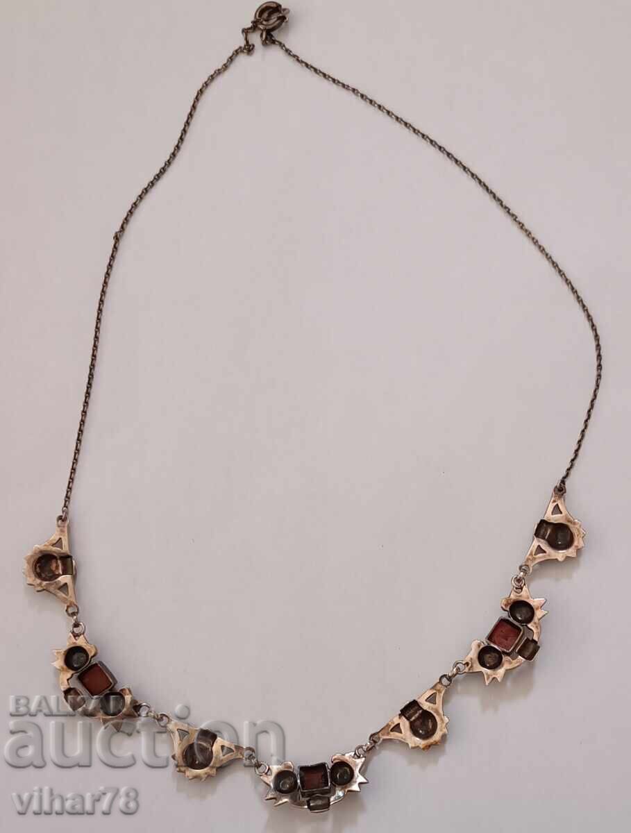 Colier din argint vechi cu coral si marcasite - 7