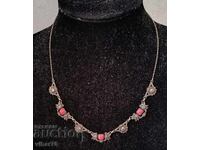 Old silver necklace with coral and marcasite