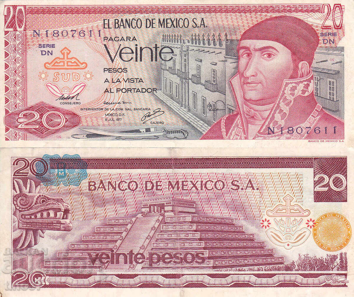 tino37- MEXICO - 20 PESOS -1977 - VF