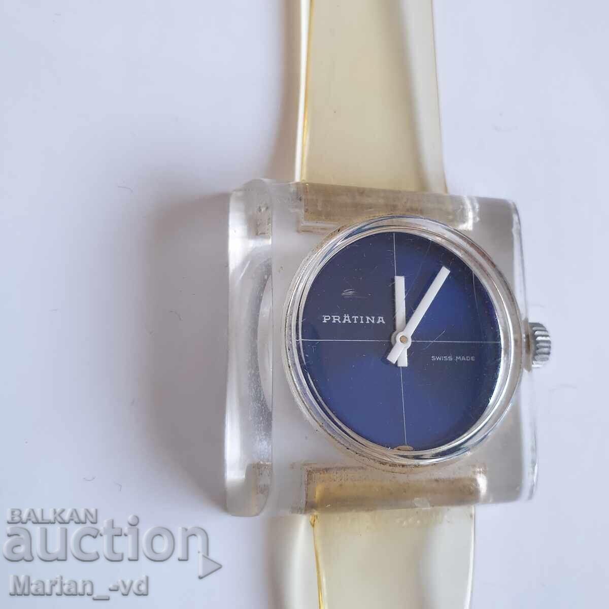 Auction PRATINA Swiss retro transparent acrylic watch Auction PRATINA Swiss retro transparent acrylic watch