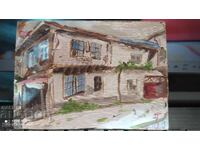 Oil painting, primed fiberboard, Renaissance house