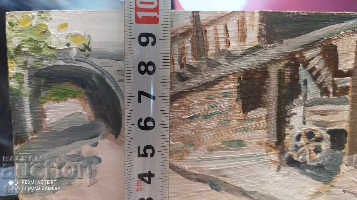 Auction Oil painting of primed fiberboard country houses Auction Oil painting of primed fiberboard country houses