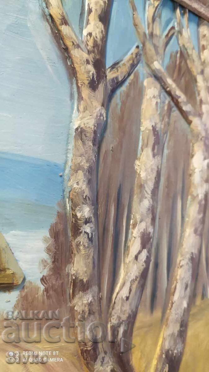 Доставка на Картина масло дърво къща брези подпис Доставка на Картина масло дърво къща брези подпис