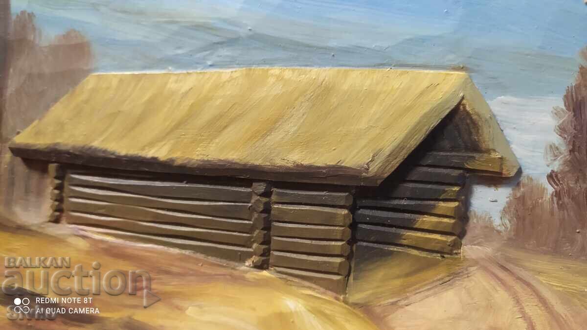 Картина масло дърво къща брези подпис - 5 Картина масло дърво къща брези подпис - 5