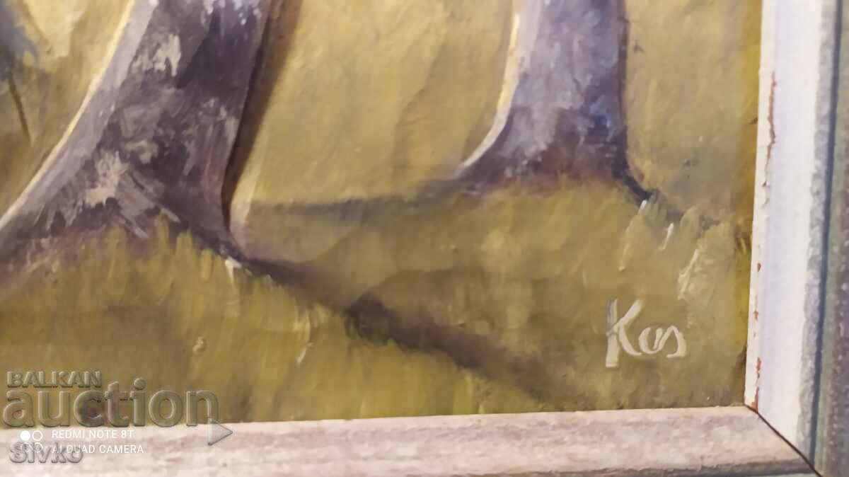 Картина масло дърво къща брези подпис - 6 Картина масло дърво къща брези подпис - 6