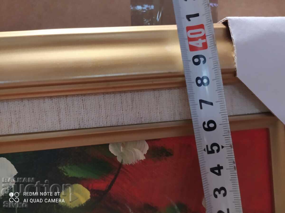 Auction Oil painting canvas vase with flowers and letter Auction Oil painting canvas vase with flowers and letter