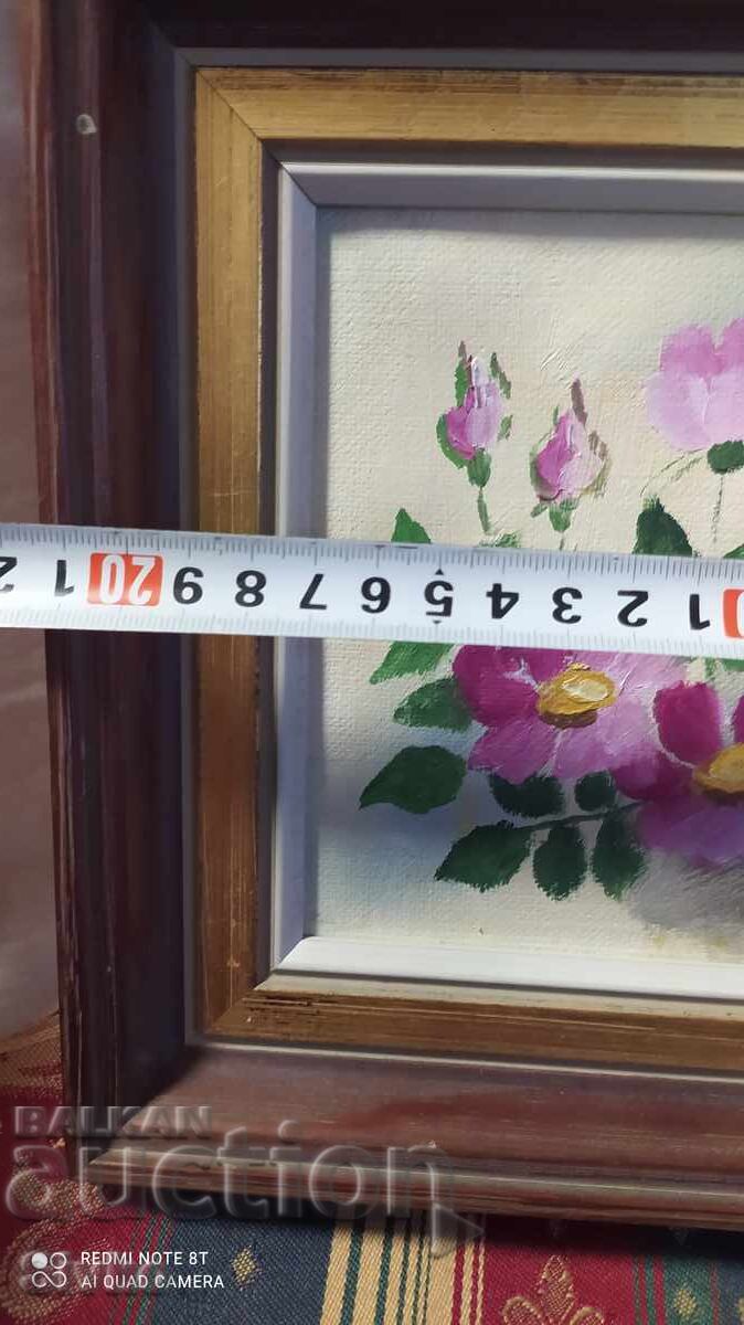 Oil painting canvas flowers frame artist's signature with price 24.99 BGN | € 12.78 Oil painting canvas flowers frame artist's signature with price 24.99 BGN | € 12.78