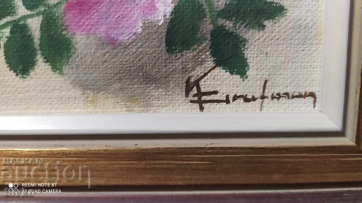 Delivery of Oil painting canvas flowers frame artist's signature Delivery of Oil painting canvas flowers frame artist's signature