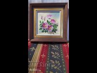 Oil painting canvas flowers frame artist's signature