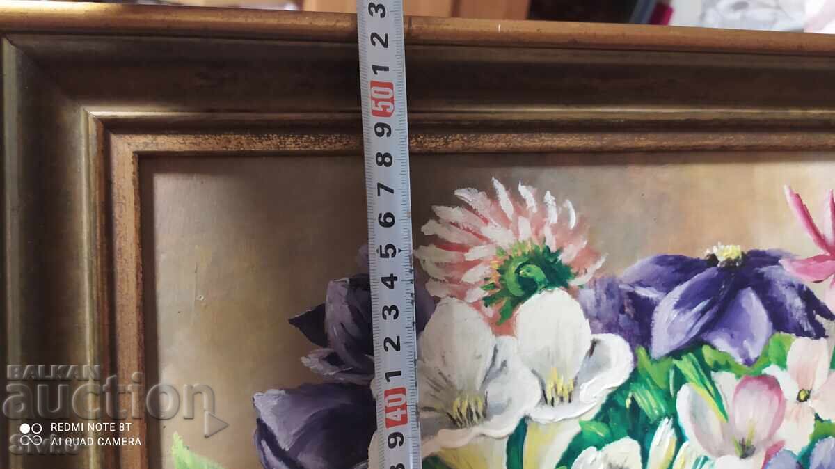 Oil painting on fiberboard flowers, artist's signature with price 29.99 BGN | € 15.33 Oil painting on fiberboard flowers, artist's signature with price 29.99 BGN | € 15.33