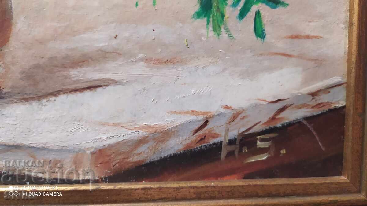 Delivery of Oil painting on fiberboard flowers, artist's signature Delivery of Oil painting on fiberboard flowers, artist's signature