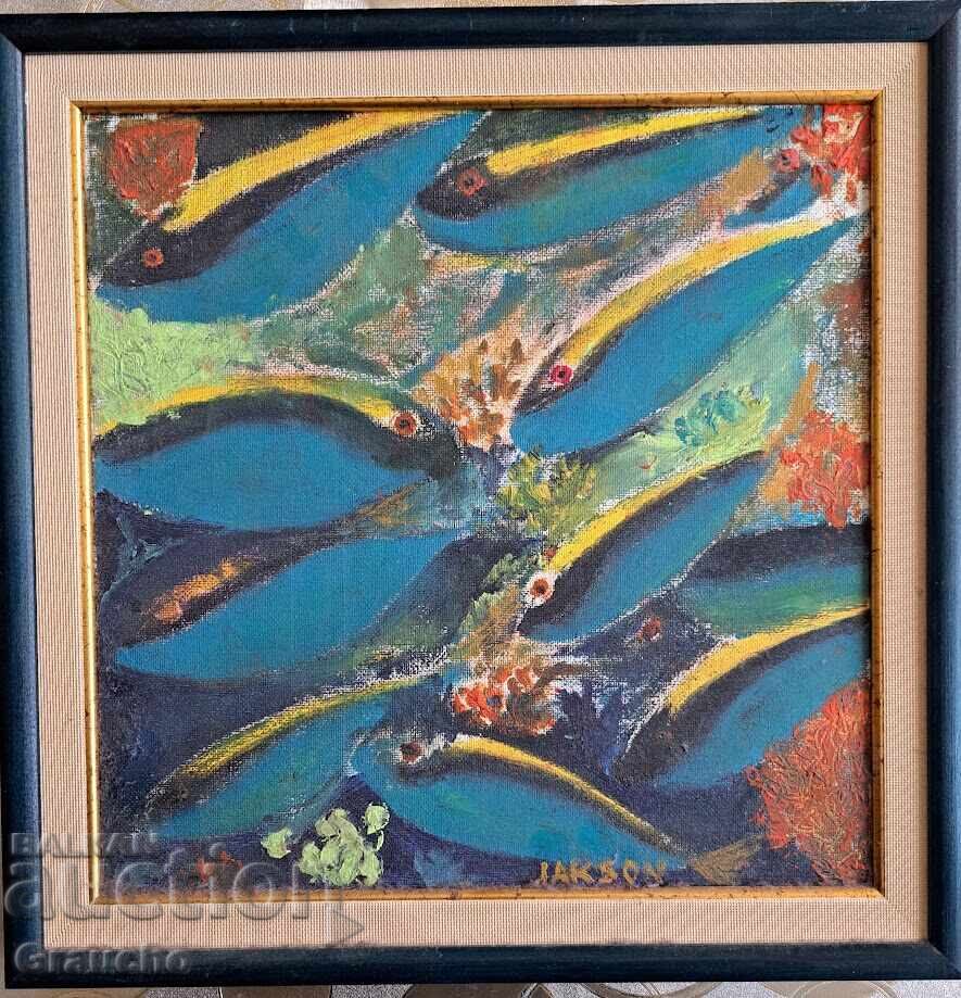 Abstract oil/canvas painting by a Bulgarian artist