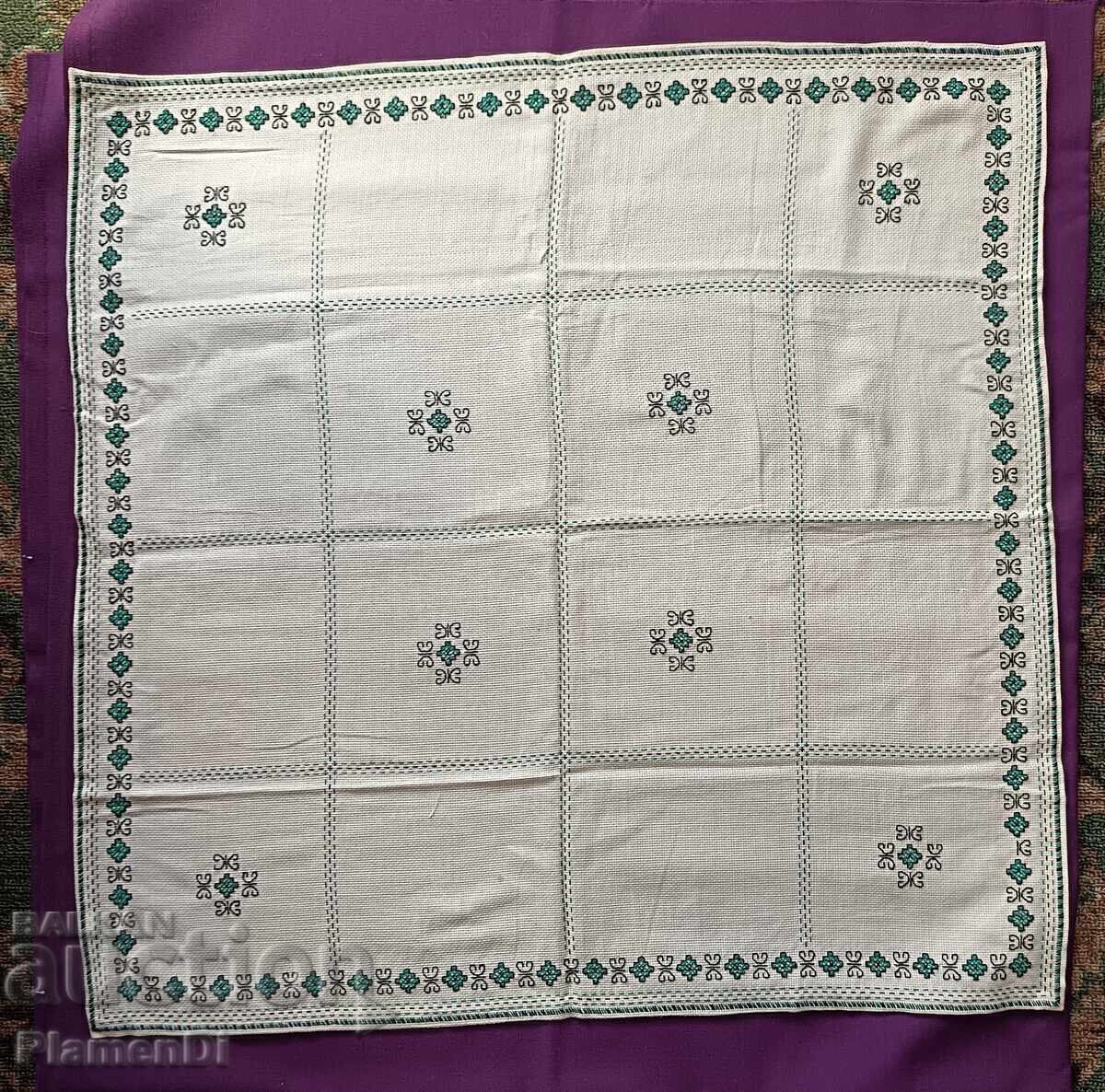 Hand embroidered linen panama plaid