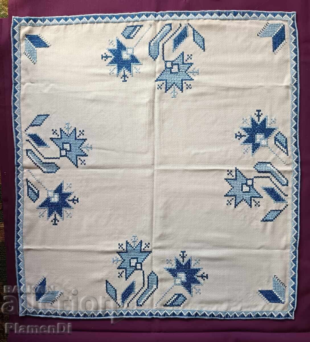 Hand embroidered Checkered linen panama with measurements Hand embroidered Checkered linen panama with measurements