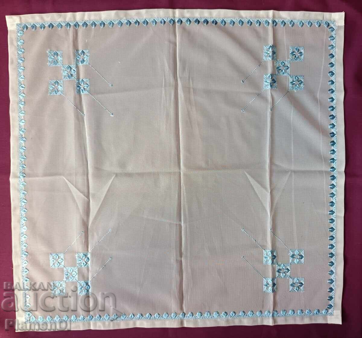 Hand-embroidered plaid on tulle. Hand-embroidered plaid on tulle.