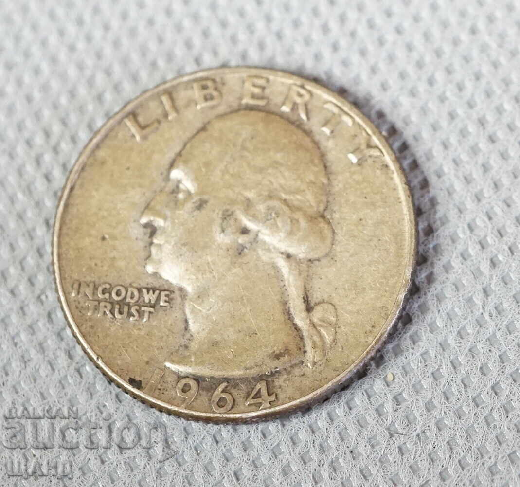 1964 САЩ Сребърна монета 1/4 долар Washington