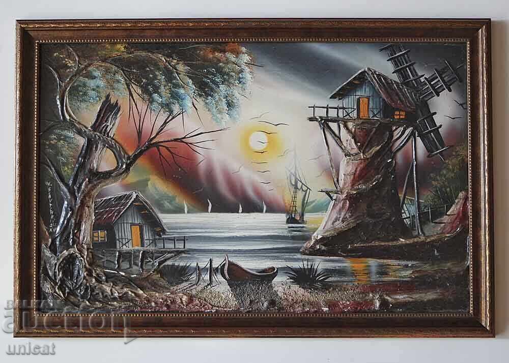 Romantic landscape in moonlight, original