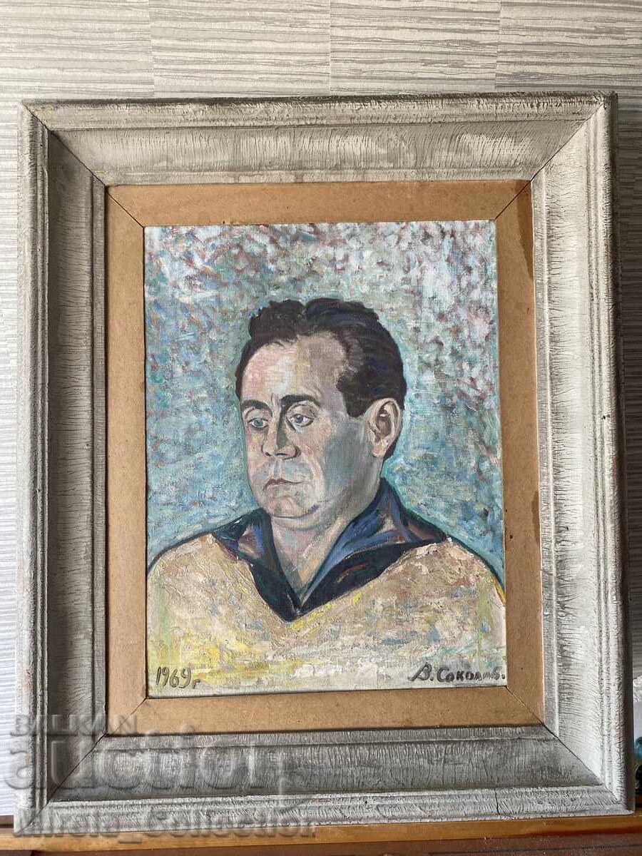 Portrait painting oil on canvas 1969 with wooden frame