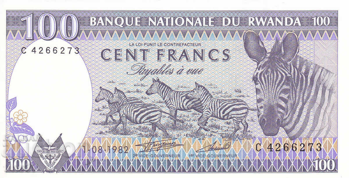 tino37- RWANDA - 100 FRANC - 1982 - UNC with price 12.90 BGN | € 6.60