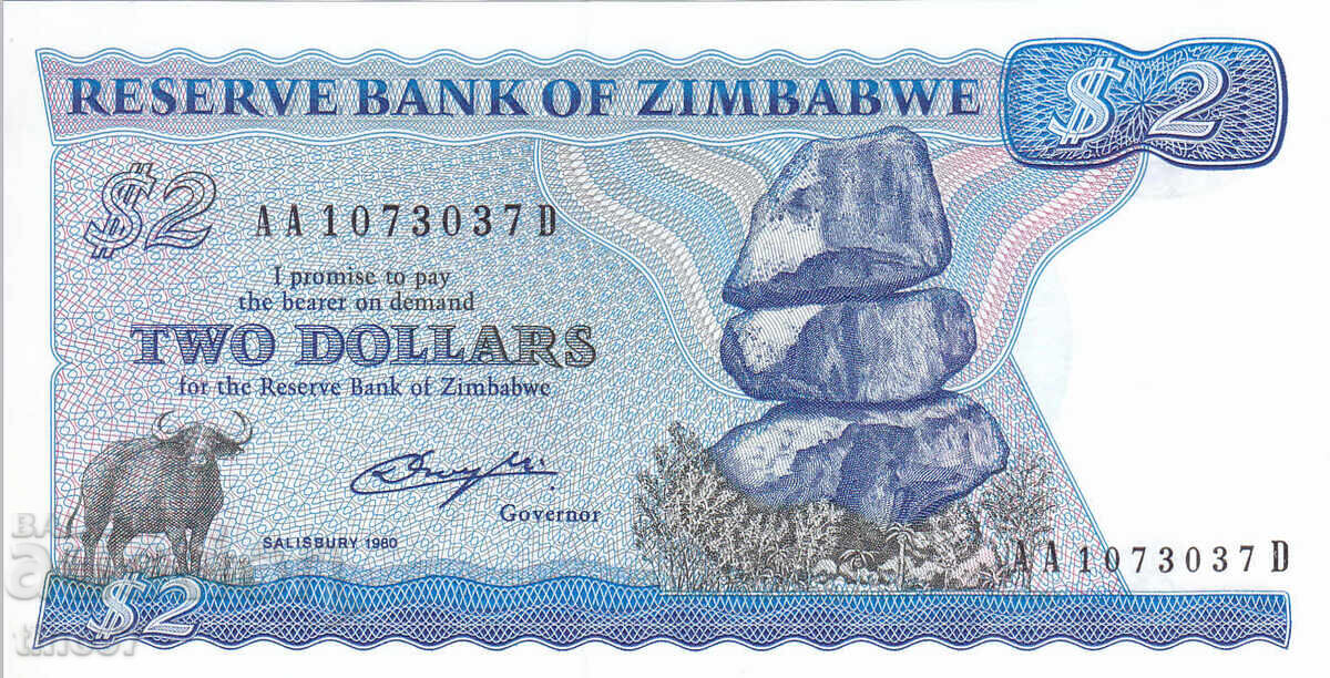 tino37- ZIMBABWE - 2 DOLLARS - 1980 - UNC with price 9.70 BGN | € 4.96