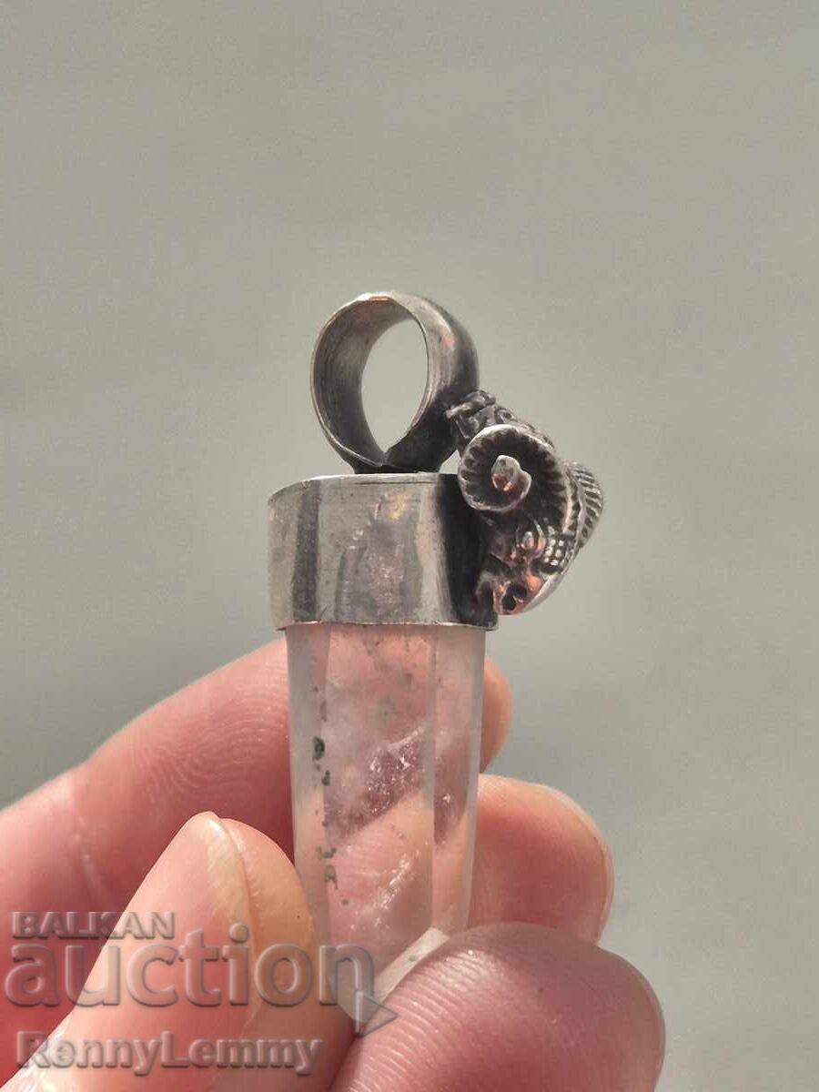 Unique pendant, Aries, silver and crystal