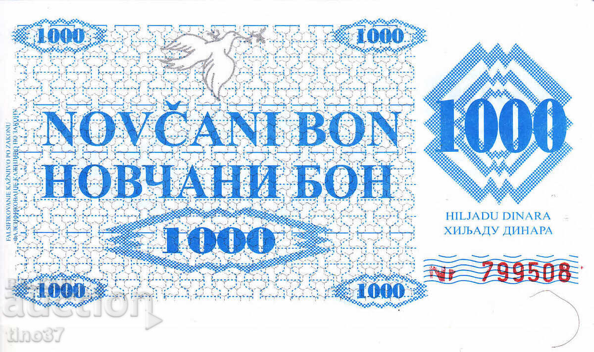 tino37- BOSNIA AND HERZEGOVINA - 1000 DINARS - 1992 - UNC with price 9.70 BGN | € 4.96 tino37- BOSNIA AND HERZEGOVINA - 1000 DINARS - 1992 - UNC with price 9.70 BGN | € 4.96