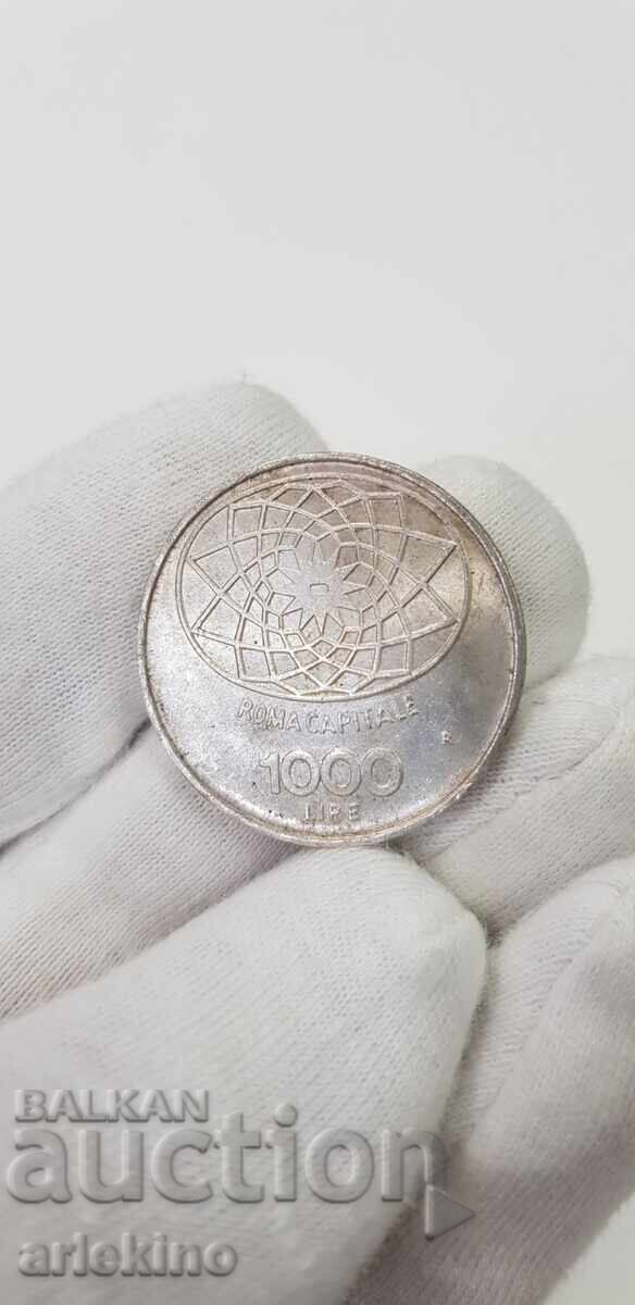 Красива сребърна монета 100 лири 1870 - 1970 г. с цена € 23.00 | 44.98 лв.