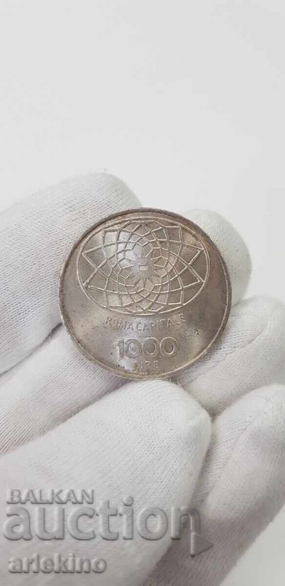 Красива сребърна монета 100 лири 1870 - 1970 г. - 6