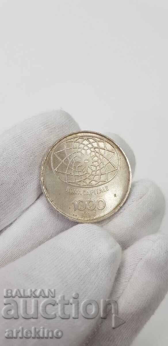 Красива сребърна монета 100 лири 1870 - 1970 г. - 7